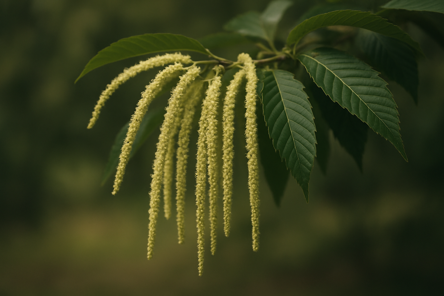栗の花穂が枝に垂れ下がっている様子のイメージ