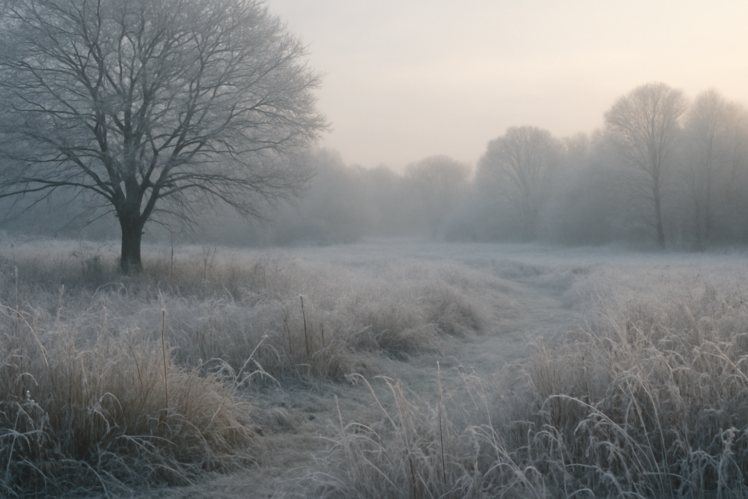 冬の朝、霜が降りた風景のイメージ