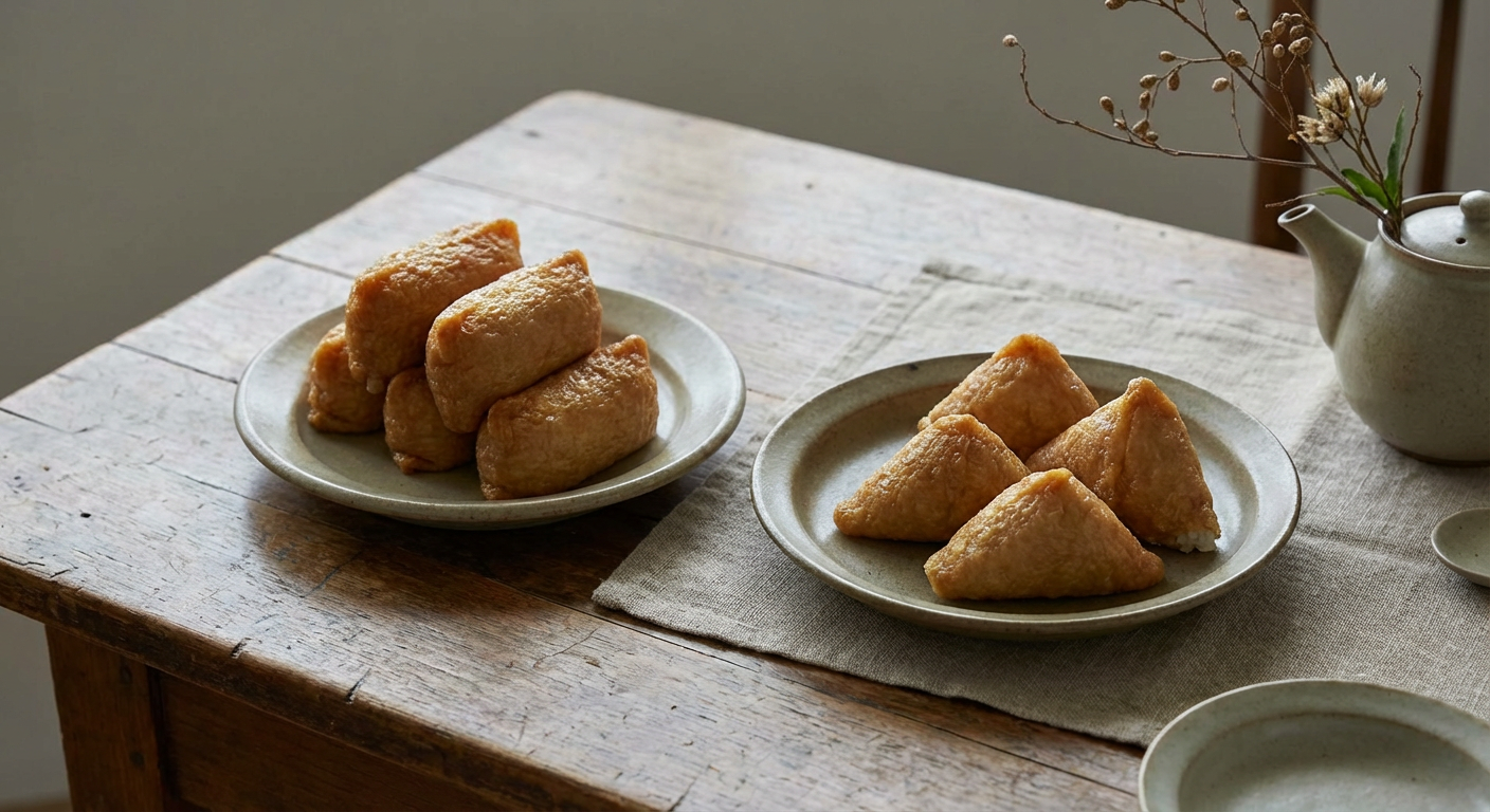 俵型と三角型のいなり寿司の比較イメージ