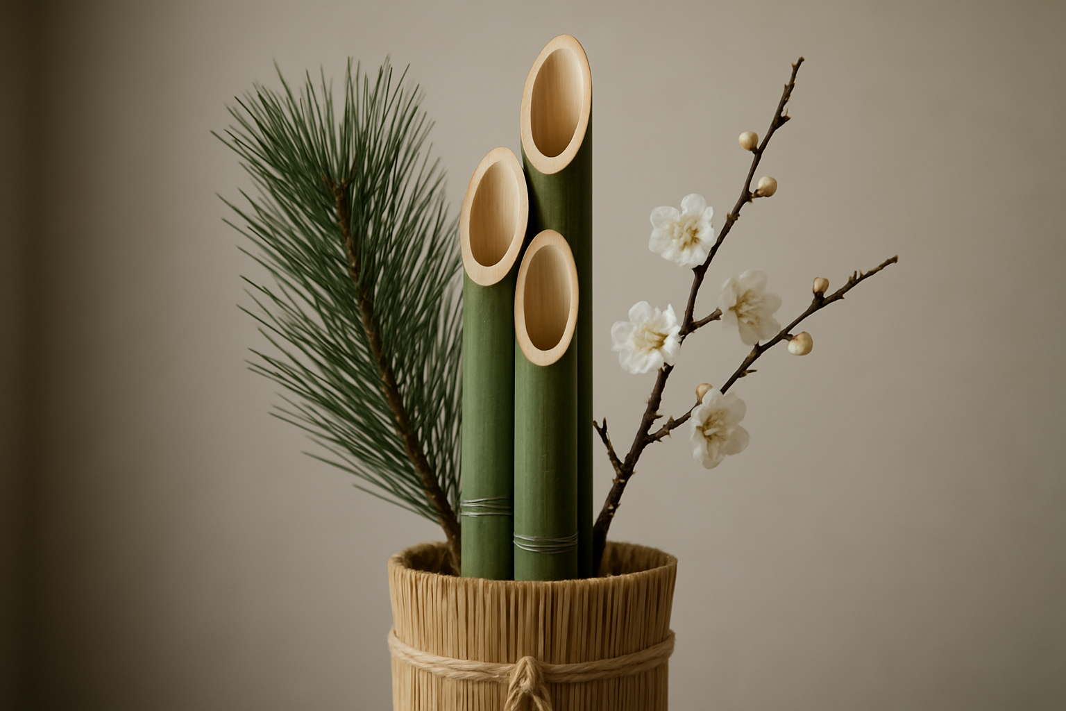 松・竹・梅が揃った門松のクローズアップ