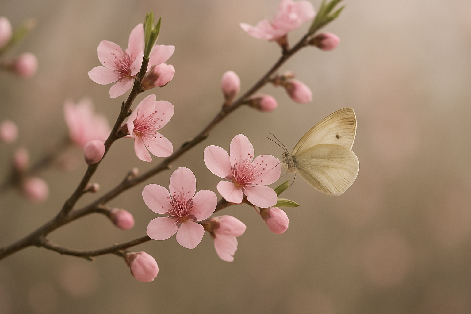 桃の花や蝶など啓蟄の頃の自然のイメージ