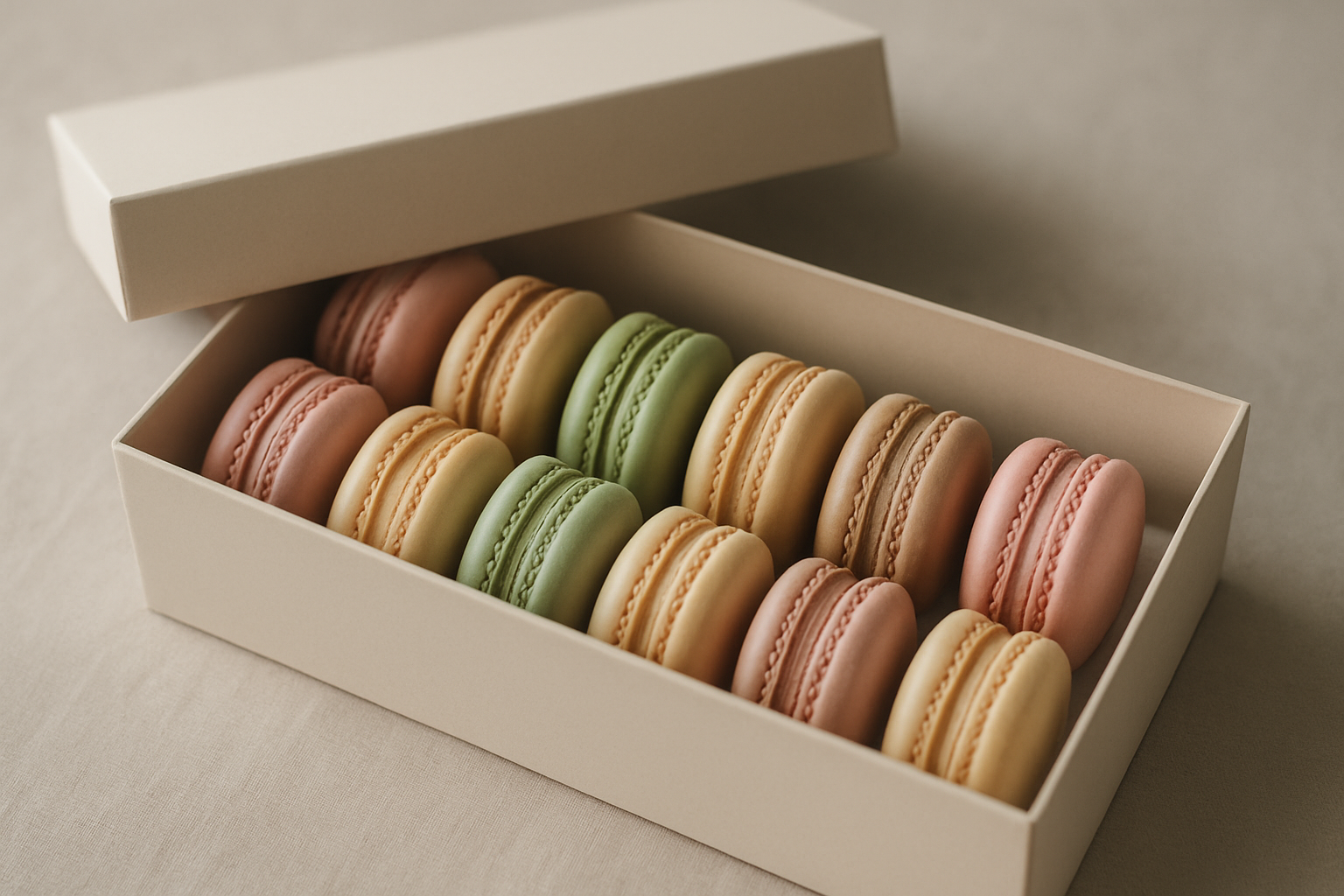 カラフルなマカロンが並んだギフトボックスのイメージ