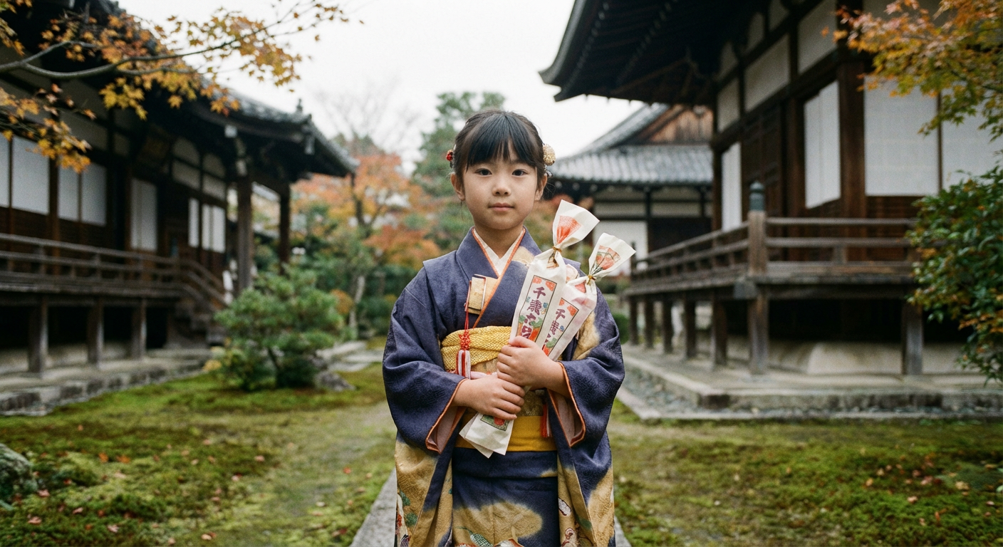 七五三の千歳飴や晴れ着のイメージ