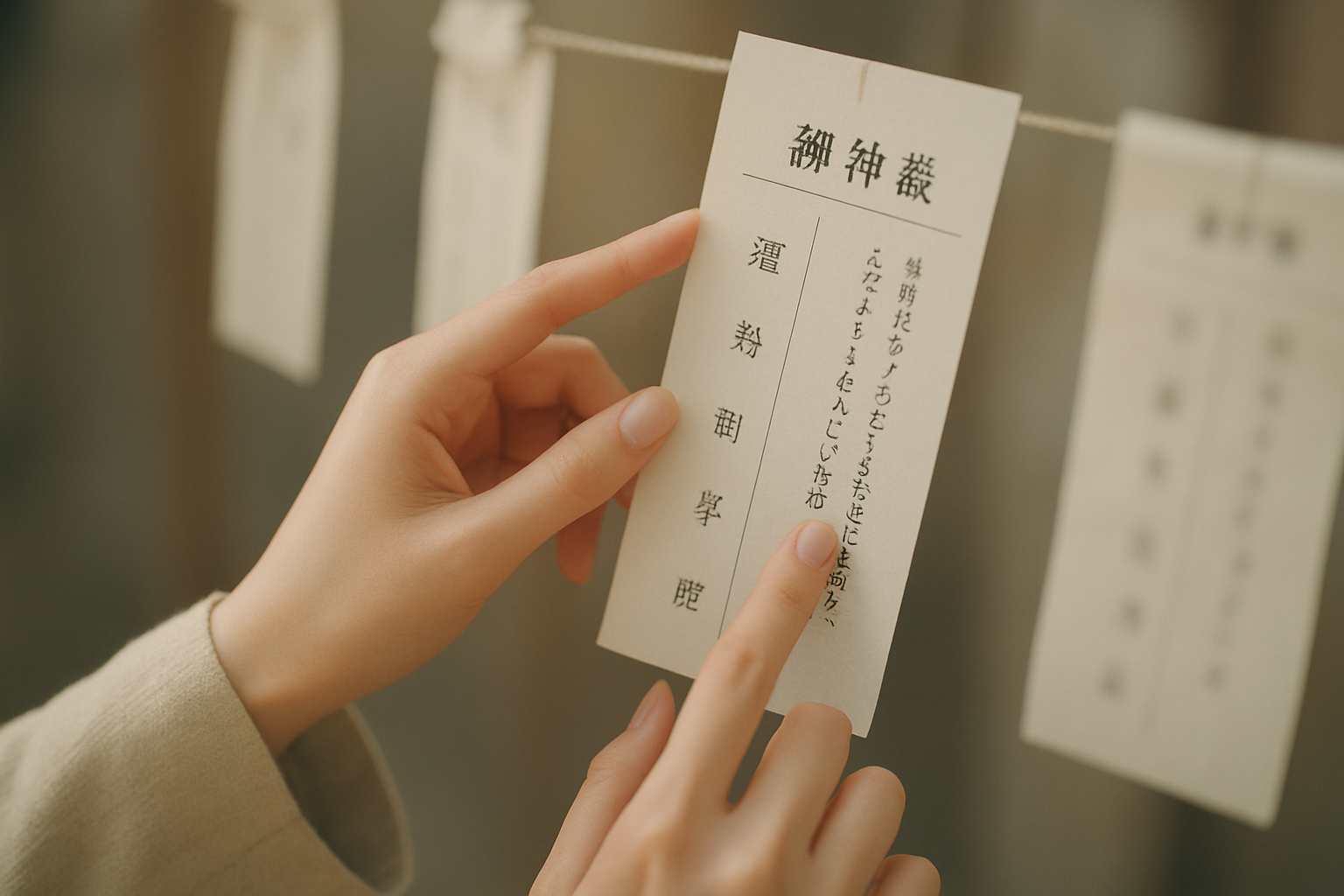 おみくじの各項目を指さしているイメージ