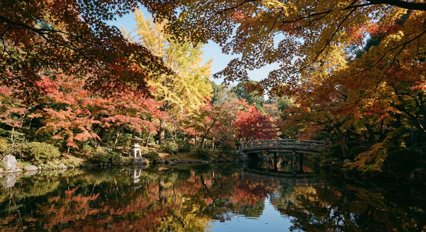 晩秋の紅葉と澄んだ青空のイメージ