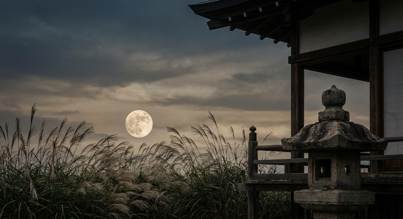 十五夜の月とススキのイメージ