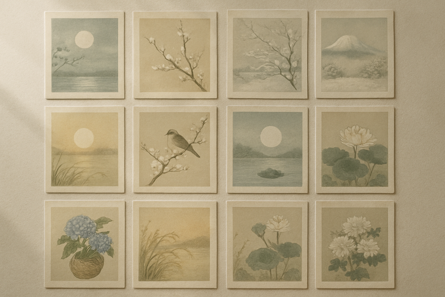 和風月名12ヶ月の一覧イラスト