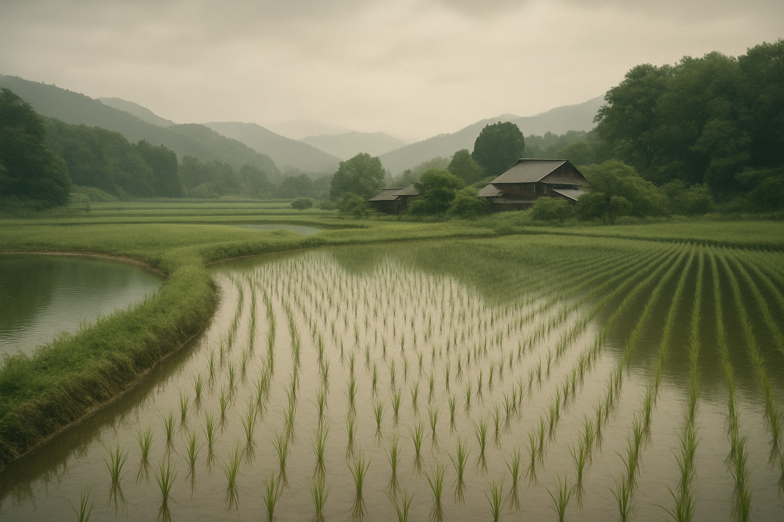 水無月の田んぼの風景イラスト