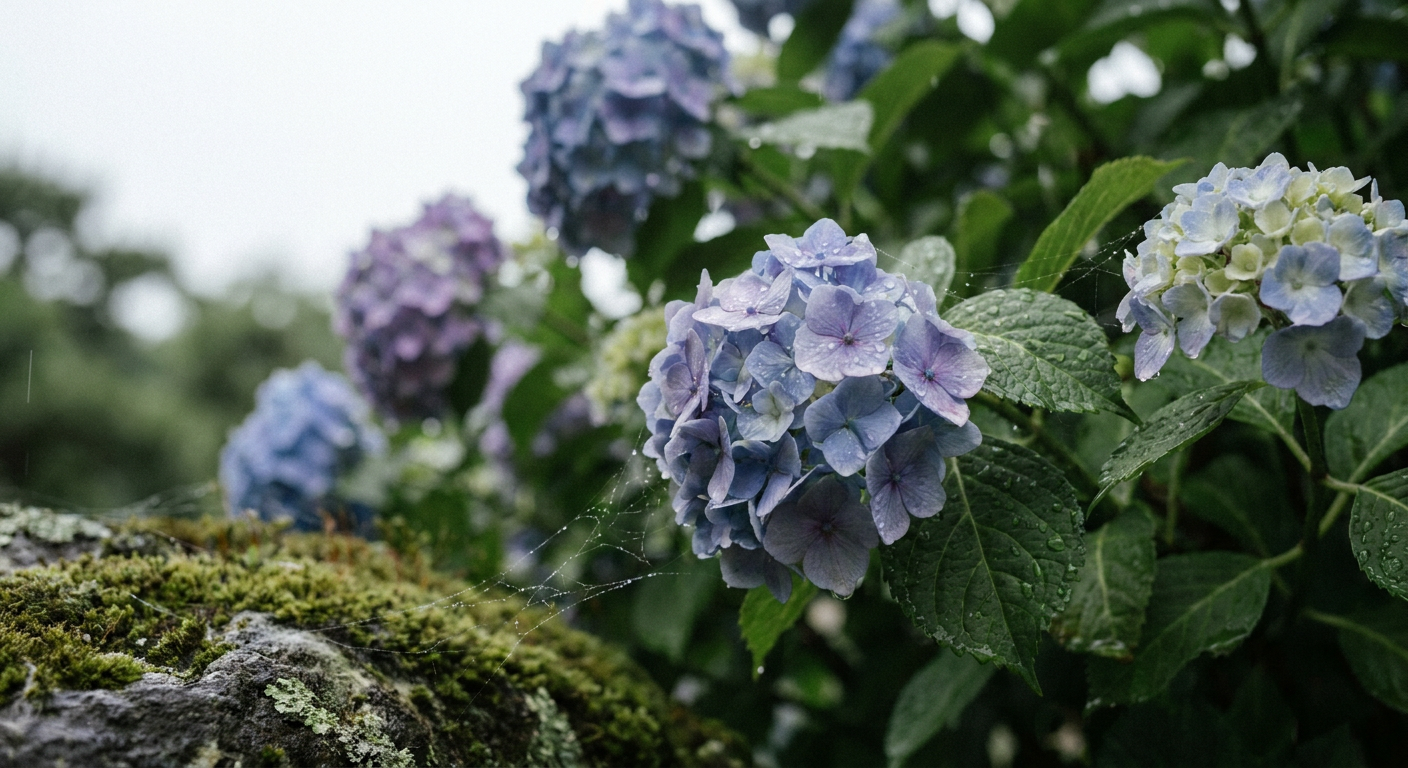 あじさいと雨のしずくなど6月の初夏をイメージした写真