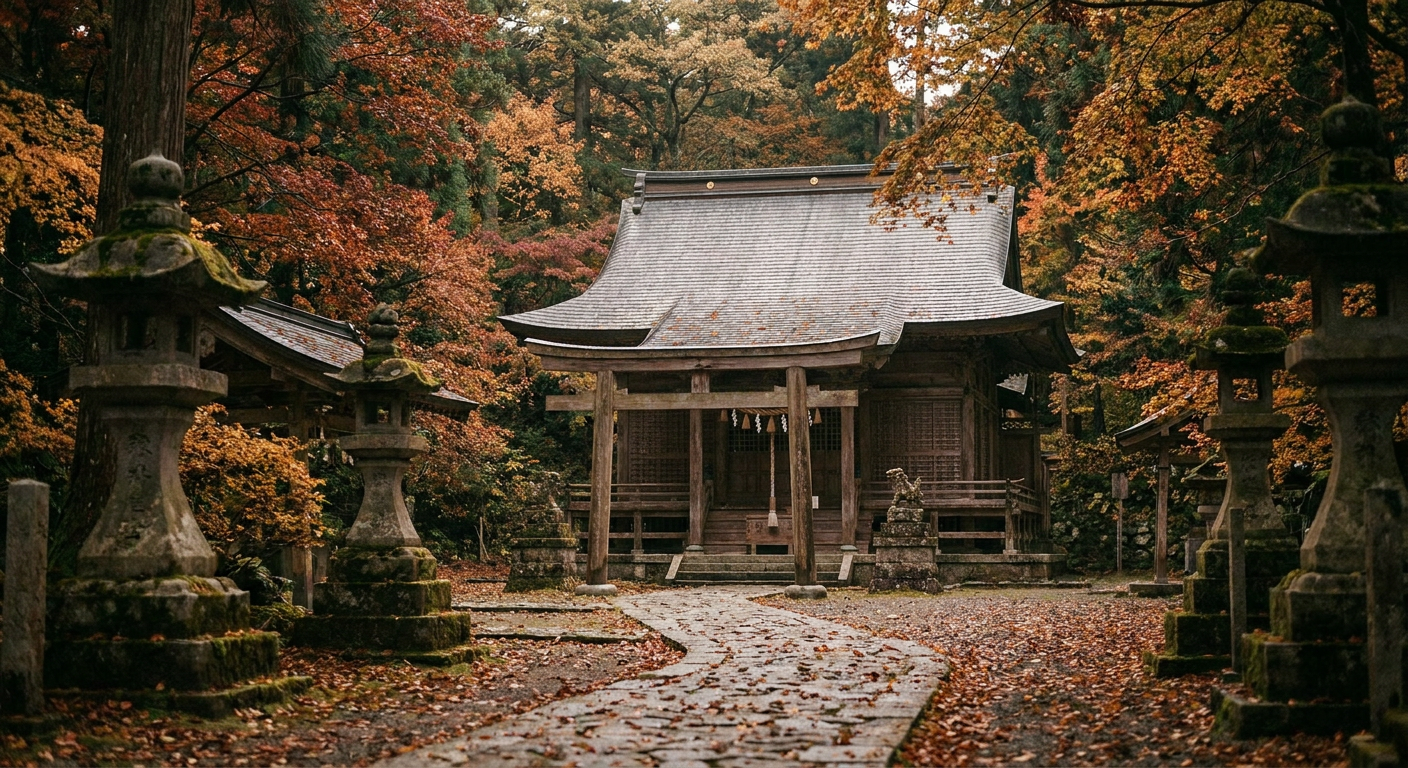 紅葉と日本の神社のイメージ写真