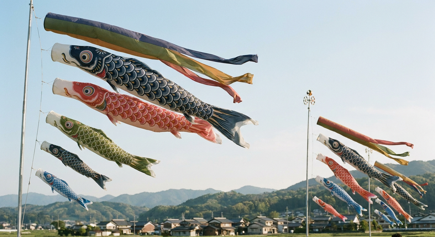 青空に泳ぐ鯉のぼりの写真