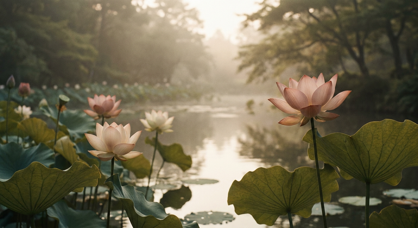池に咲く蓮の花のイメージ写真
