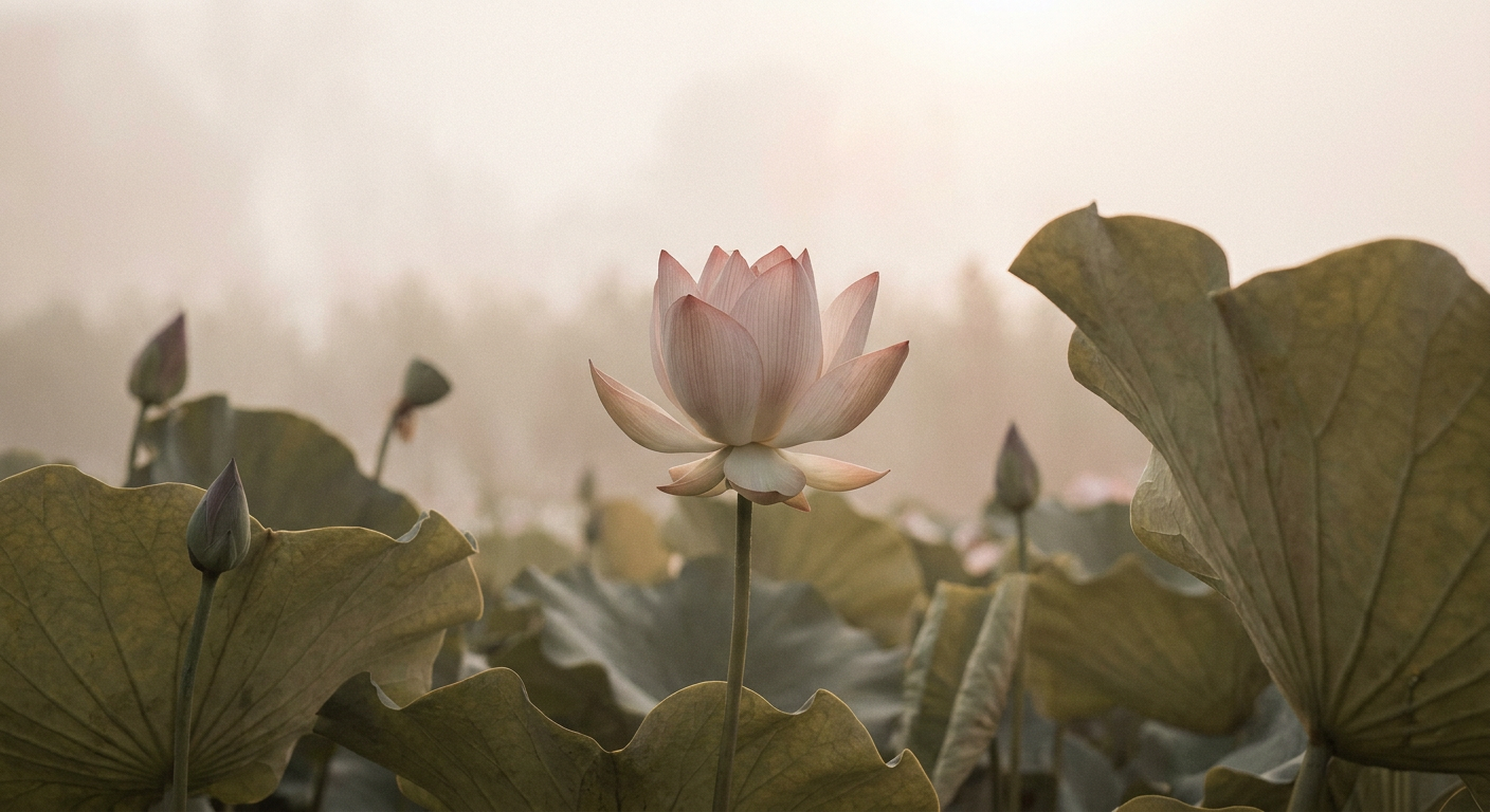 早朝に咲く蓮の花、または七夕の笹飾りのイメージ