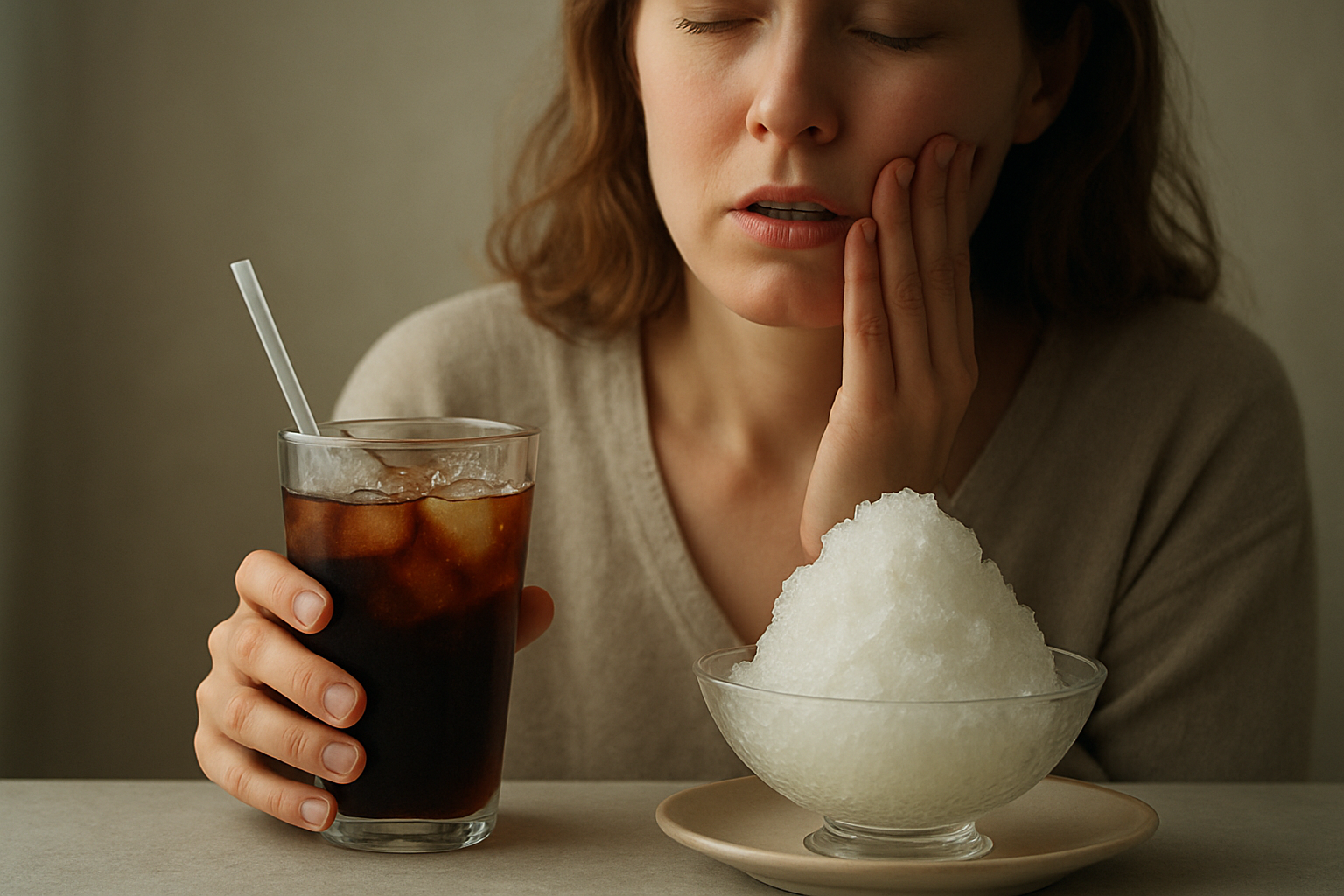 冷たい飲み物やかき氷で歯がしみるイメージ