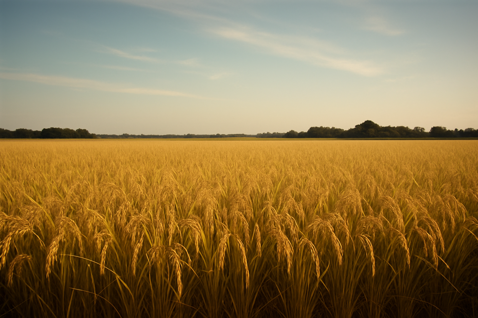 稲刈り前の黄金色の田んぼと澄んだ秋の空
