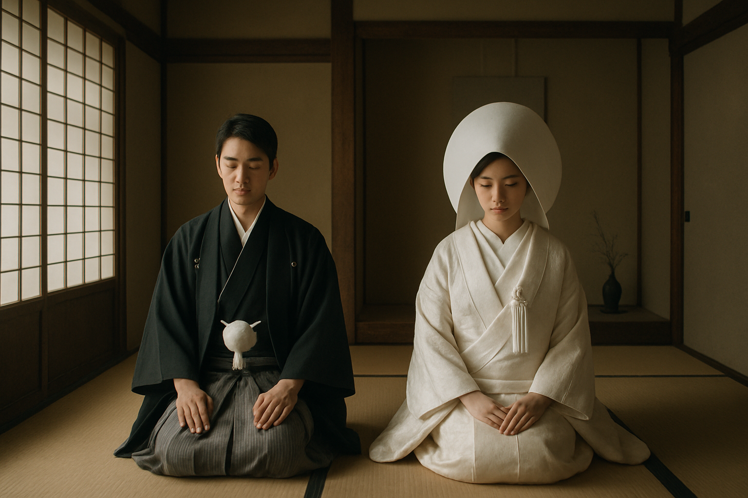 昔ながらの和室で行われる祝言のイメージ