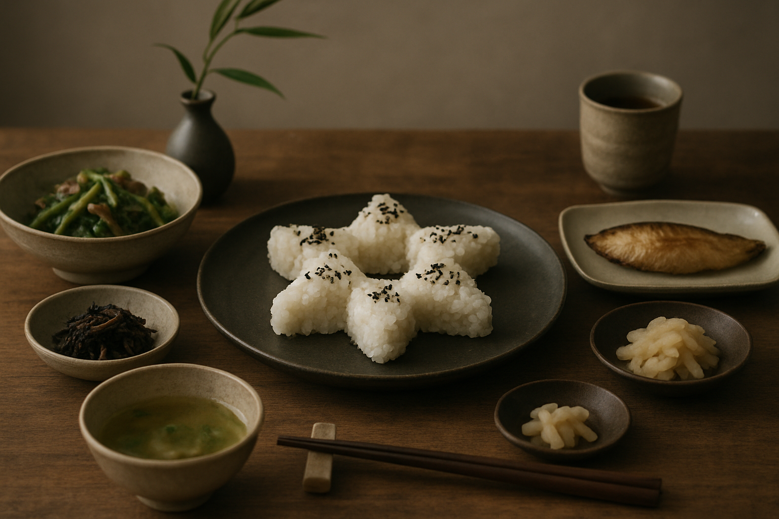 星形にかざった七夕らしい食卓のイメージ写真（落ち着いた色合い）